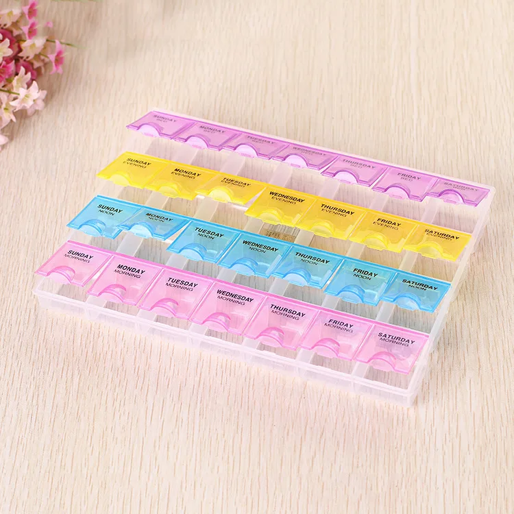 Large-capacity 4-row 28-grid colorful plastic medicine box pill box travel portable household for bead pearl jewel tablet