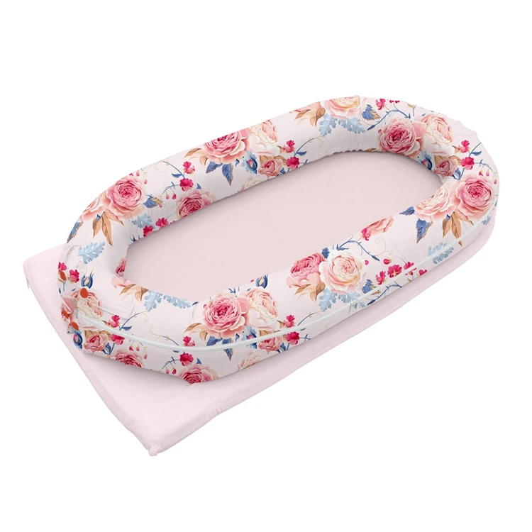 
100% Reversible Soft Cotton Portable Crib With Pillow Co-Sleeping Bed Infant Baby Bassinet Nest 