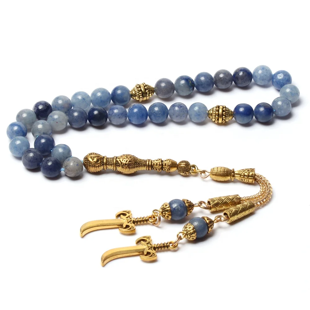 High quality natural blue aventurine stone islamic tasbih prayer beads