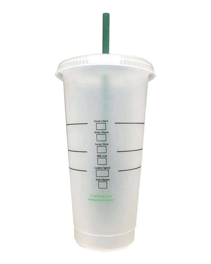 
24 OZ Reusable plastic cold drinking cup with lid and Green straw 