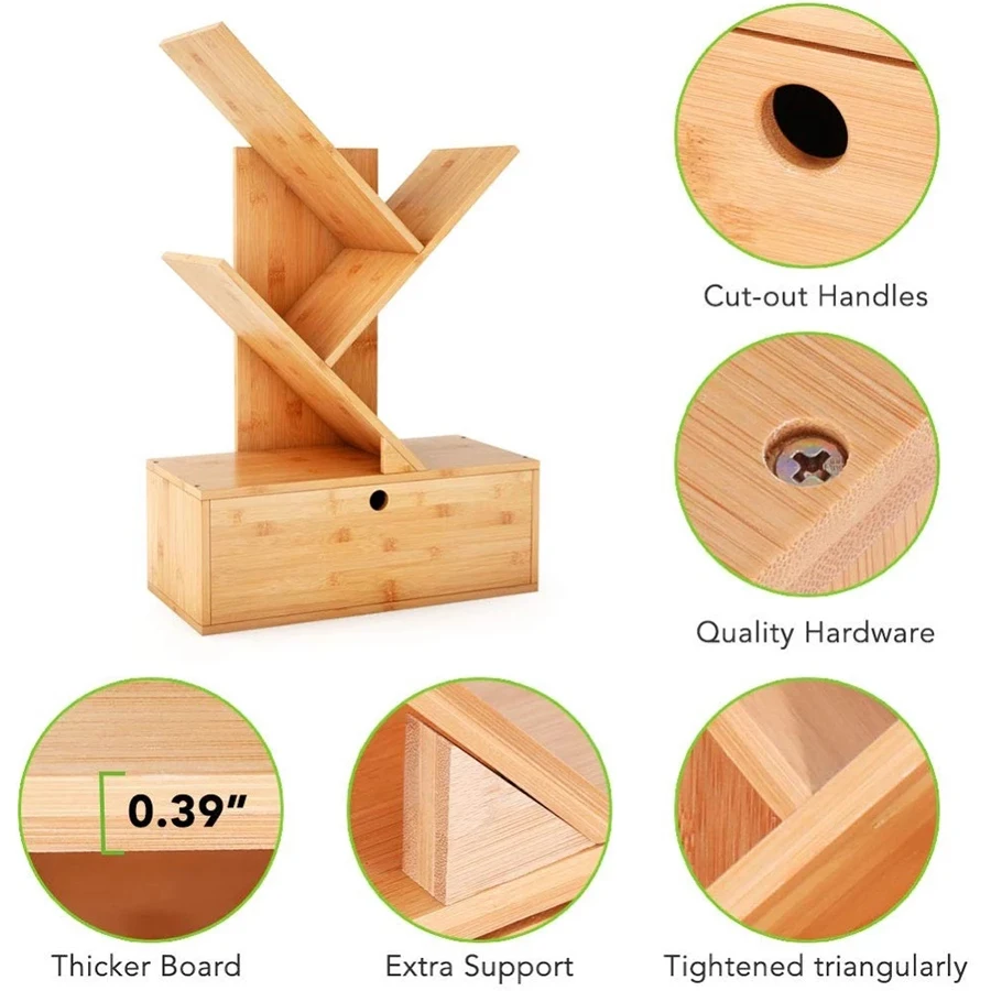 Book Rack With Storage and Drawers Cheap Natural Bamboo Bookshelf