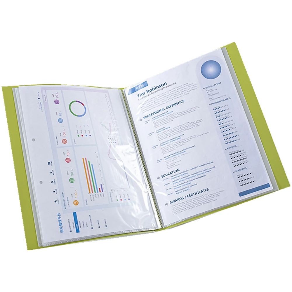 A4 PP clear transparent refillable display pocket file folder presentation clear book