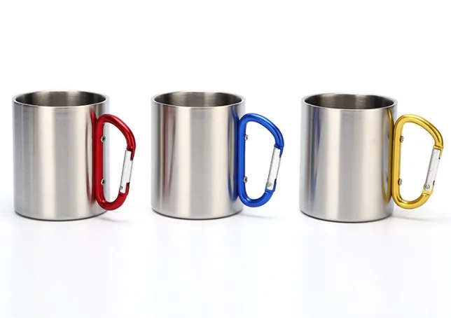 12OZ Double Wall Stainless Steel Travel Mug With Carabiner Handle Camp Cup