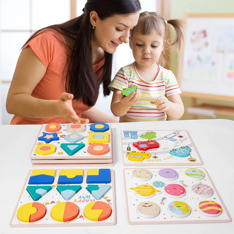 Children Cartoon Animal Vehicle 3D Jigsaw Puzzle Games Toy Shape Color Cognition Montessori Educational Toys for Kids Boys Girls