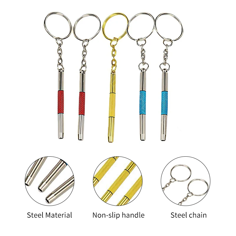 Portable 3 In 1 Mini Phillips Eyeglass Screwdriver Cutter Head Steel Glasses Screwdriver Set With Keychain