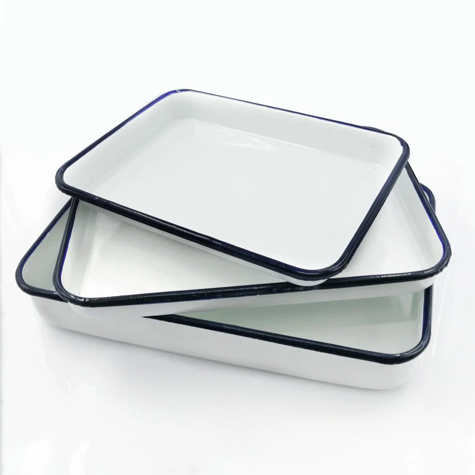 OEM size assorted amazon ebay shopify black enamel metal baking roasting food tea cast iron steel tray