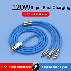 Multi Charging Cable 3 in 1 120W PD Super Fast USB Cord Silicone Charger Cable Compatible with IPH/Type-C/Micro-USB port