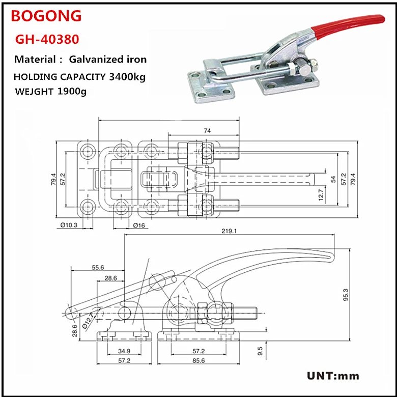BOGONG CH GH GH-40380 Latch type toggle clamp  3400KG Holding Capacity heavy duty adjustable toggle heavy duty  40380