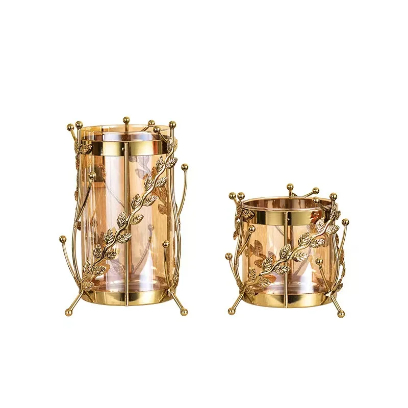 Gold luxury household decoration home accessories tabletop artifacts ornaments wedding decorative metal flower vase storage box