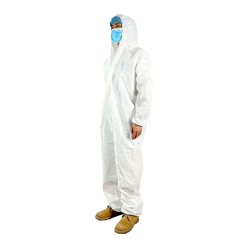Type 5 6 White Color Waterproof Disposable Coveralls Clothing Hazmat Suit 65 55 Gsm Pp