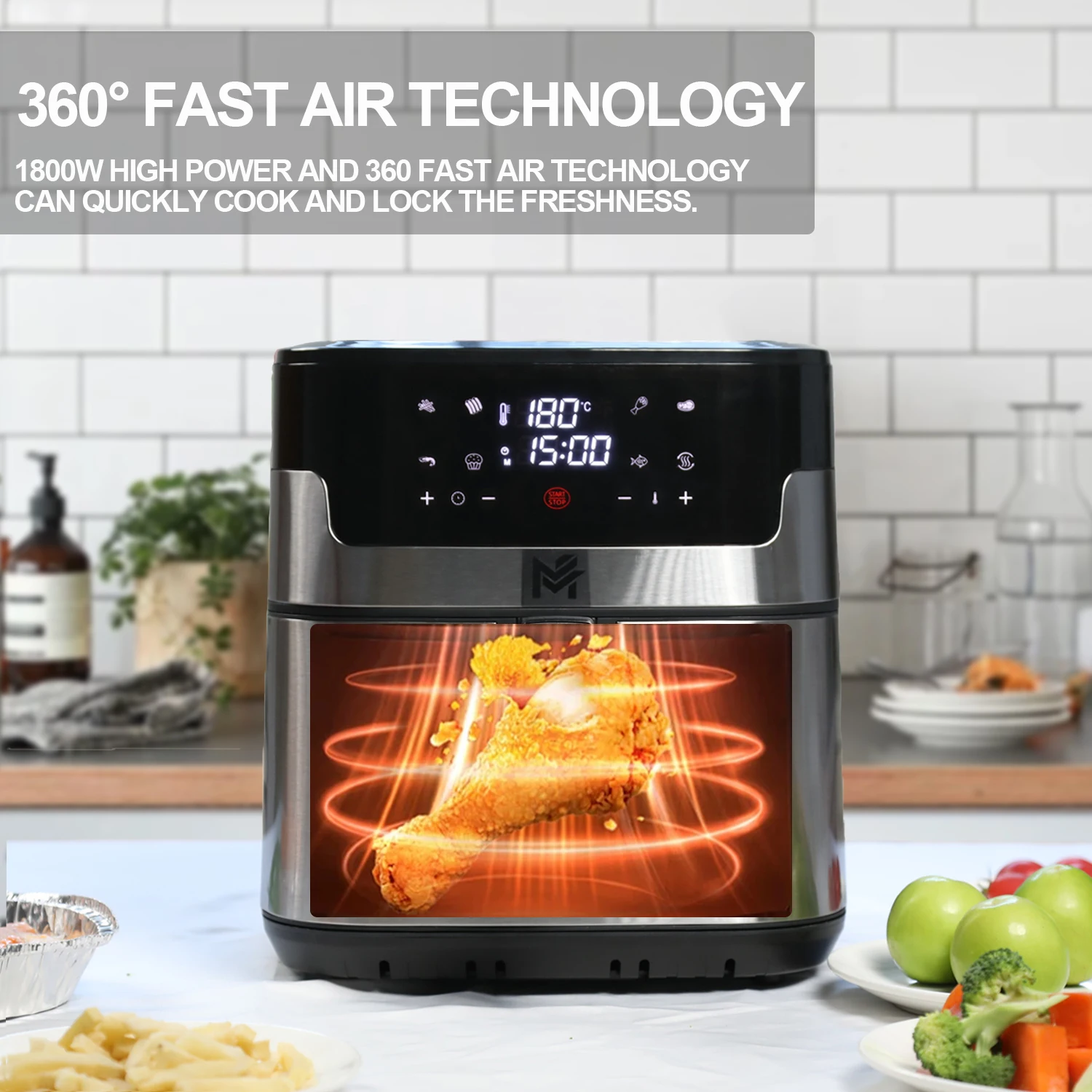 HUINING Factory Stainless Steel Smart Air Fryer Super Long Digital Display Home Use Only Deep Electric  Unique Screen