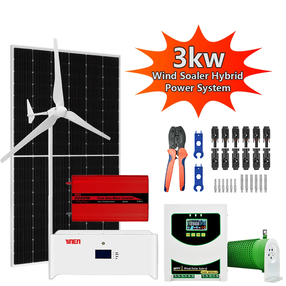 Hybrid Solar Wind System  3kw Wind Generator horizontal  Axis Windmill For Home Use With MPPT Controller