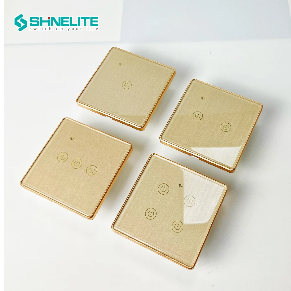 2 years guarantee EU/UK golden frame tempered glass panel touch switch with neutral wire