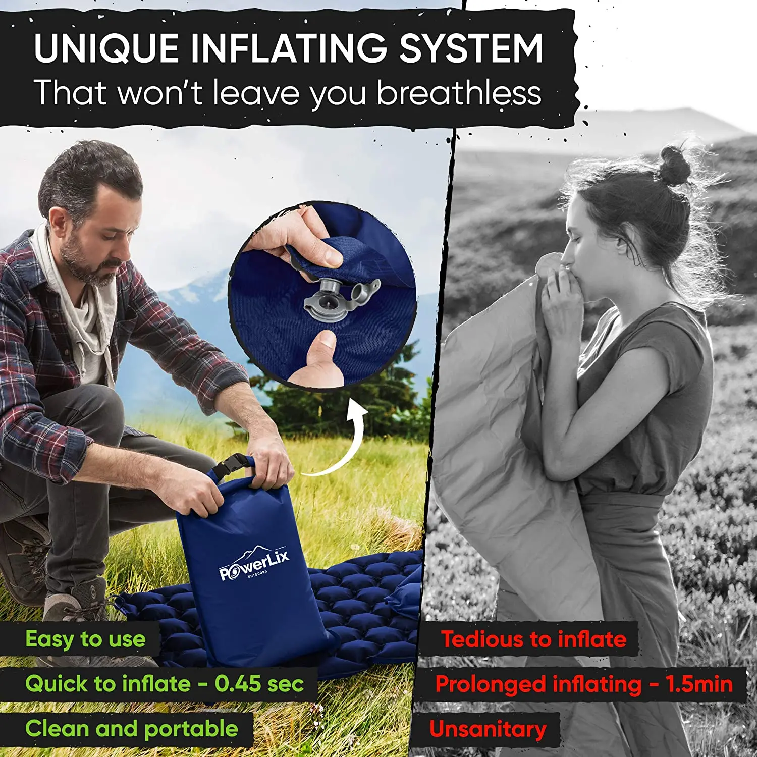 Camping Self-Inflating Air Mattress,Ultralight Inflatable Sleeping Mat,Compact and Lightweight for Outdoor,Backpacking,Hiking