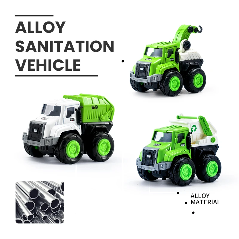 Kids Sanitation Engineering Vehicle Pull Back Metal Truck Model Car Toys