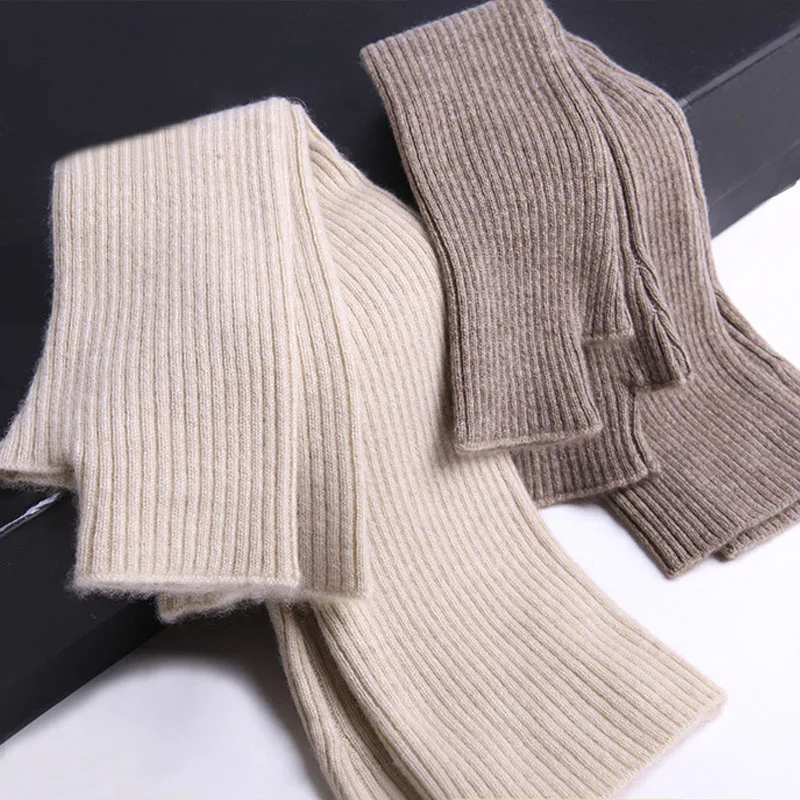 Женские длинные перчатки без пальцев вязаные кашемировые варежки с отверстием для большого