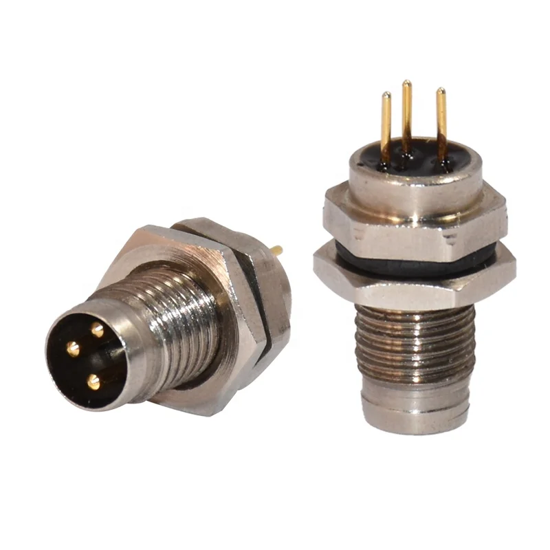 CE certification m8 3pin 4pin 5pin 6pin 8pin metal straight type waterproof male Front panel mount pcb
