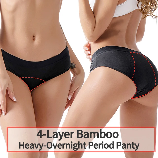 Custom Women Black Physiological  Underwear 4-Layer Bamboo Heavy-Overnight Leak Proof Absorption Menstrual Period Panty Panties