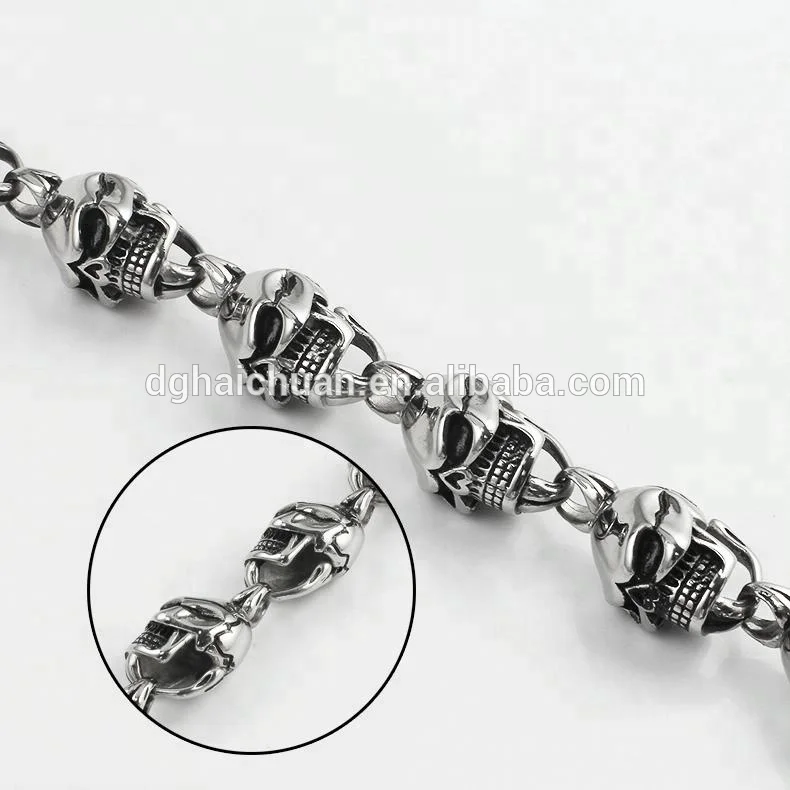 Stainless Steel gold Color High polished Large Heavy Bike Chain Skull Bracelet For Men