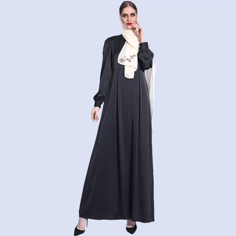 2022 EID Satin Modest Abaya Dress Muslim Women Summer Puff Sleeve Kimono Islamic Dubai Turkey Clothes