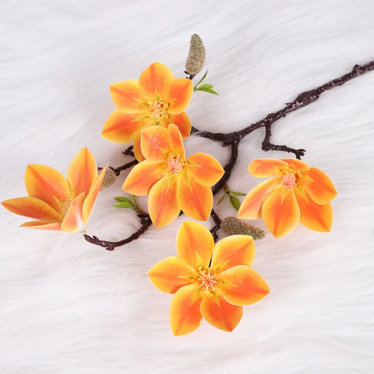 Wholesale 5 Heads Latex Magnolia Artificial Magnolia Stem Artificial Magnolia Flower Bundle