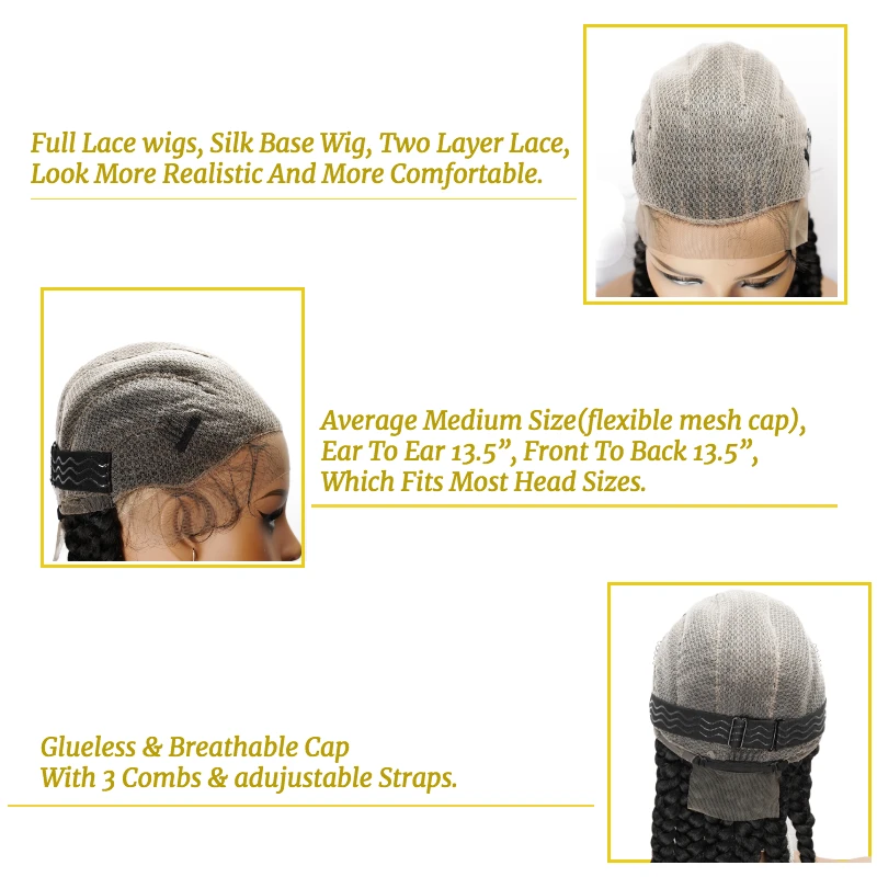 Box Braided Wigs Synthetic Full Lace Front Wig for Black Women Cornrow Braids Lace Wigs with Baby Hair perruque tresses