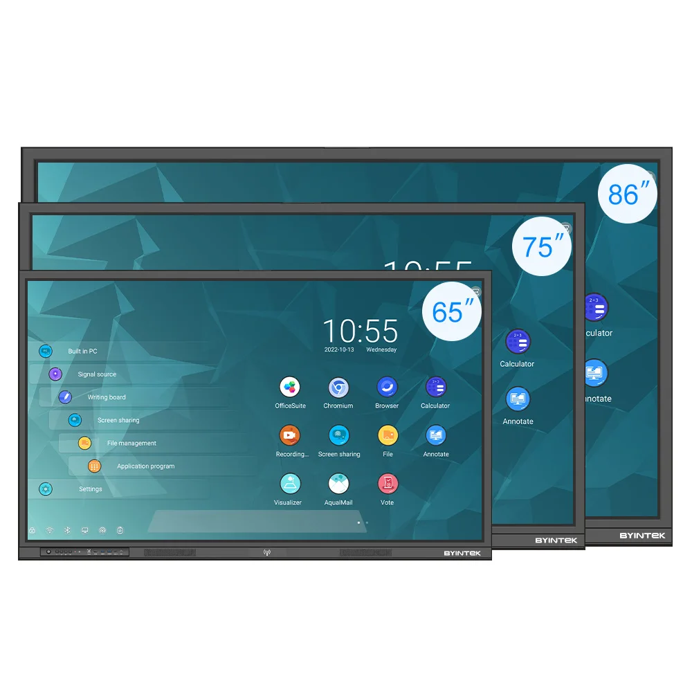 BYINTEK 86 Inches Smart Interactive Whiteboard Tablet Android 14 IR Touch Interactive All In One Smart Board For Meeting