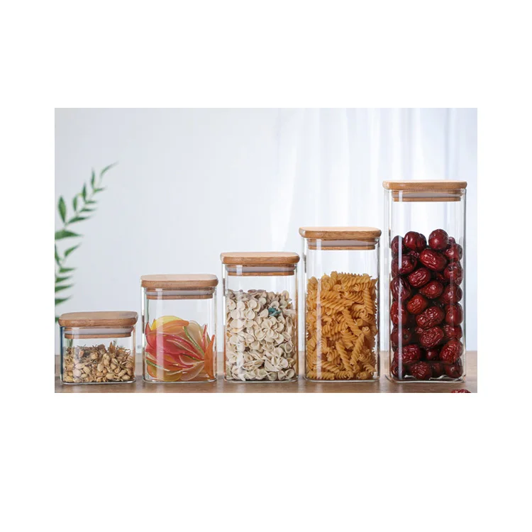 Kitchen Accessories Borosilicate Glass Food Storage Jar Glass Coffee Jar with Bamboo Lid for Food Storage