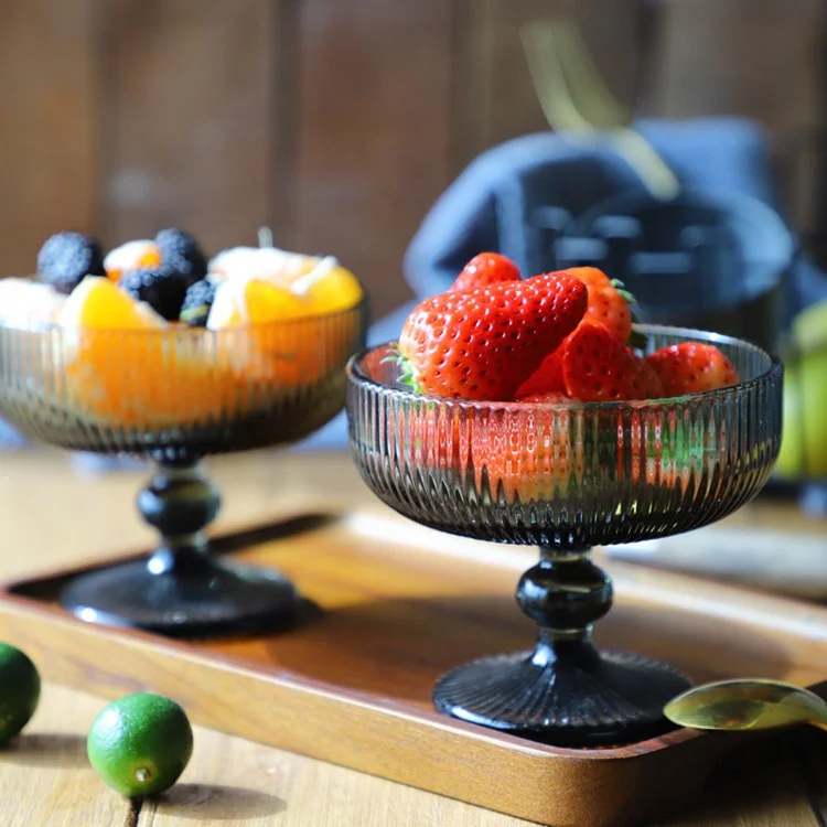 Vintage embossed glass dessert cup salad fruit ice cream bowl yogurt pudding cup