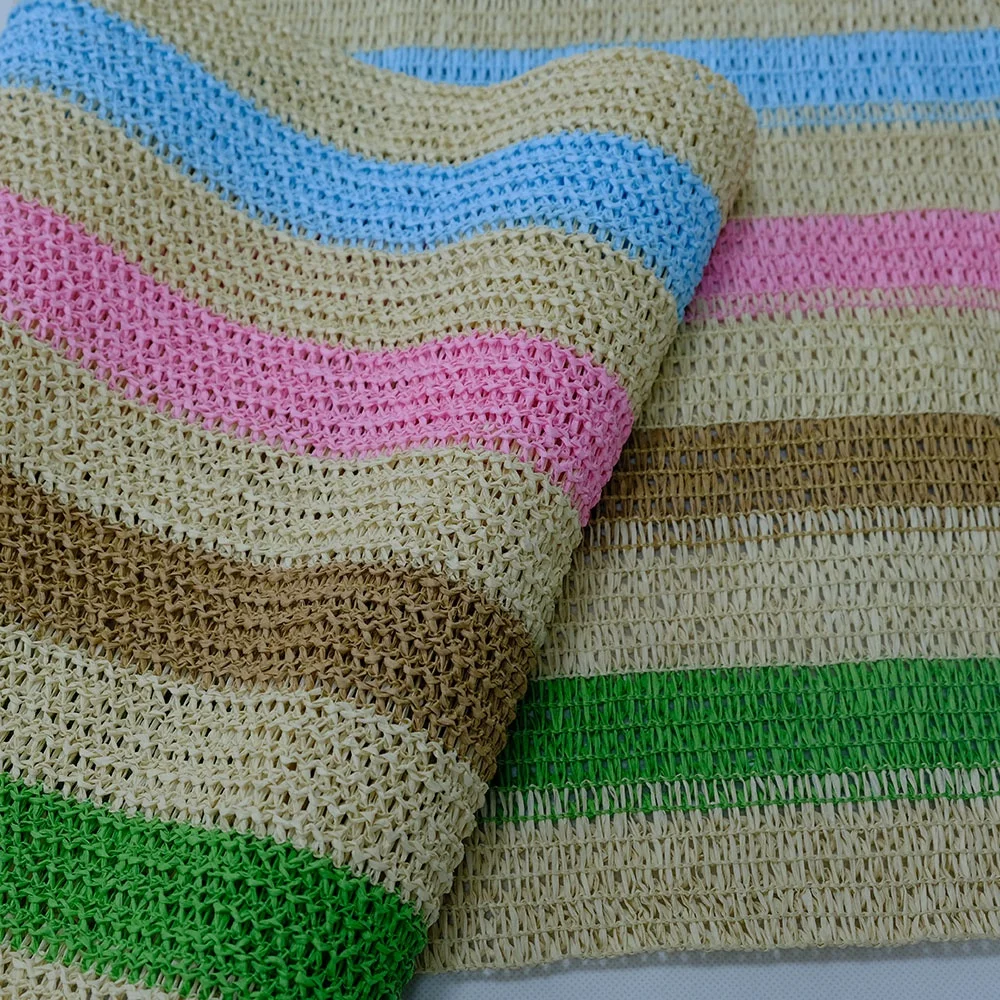 Wholesale Eco-Friendly Material paper woven raffia fabric for bags custom colorful Striped paper fabric beach bag roll