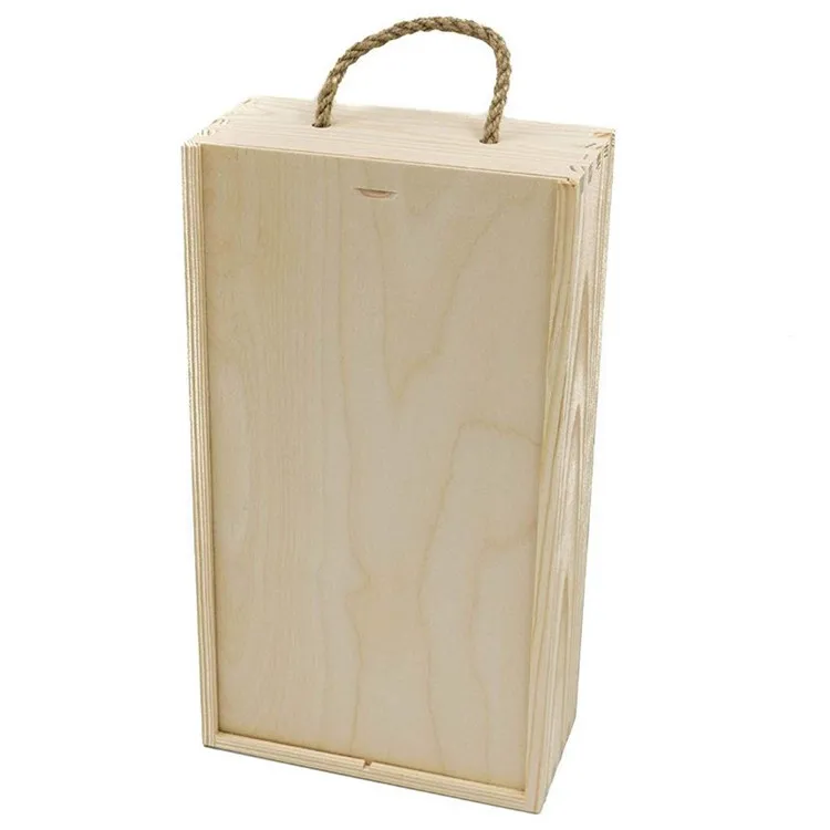 High quality factory natural pine texture strong 2 bottle wine wood box