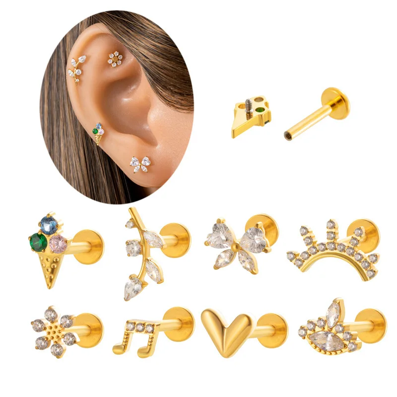 R.Gem. 16G 1.2mm Non Tarnish Hypoallergenic Labret Implant Grade ASTM F136 Titanium Piercing