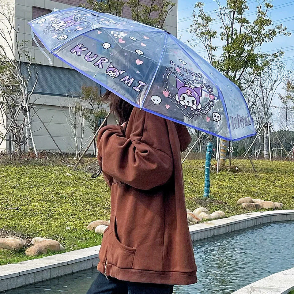 Hot Sale Sanrioed Umbrella Kawaii Hello Kt Kuromi Cartoon Automatic Sunshade Transparent Cute Travel Folding