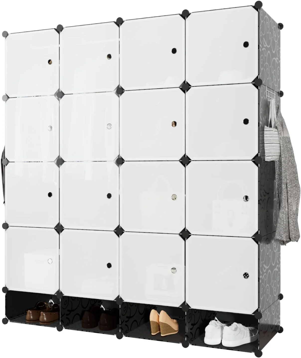 Cubes Shelf Cabinet with Bottom Shoes Shelf Clothes Storage Shelves with 2 Hanging Rods