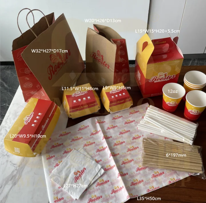 Customized Printed Eco Reusable Potato Chip French Fries Fried Chicken Sushi Paper Hamburger Packaging, Takeaway Food Burger Box