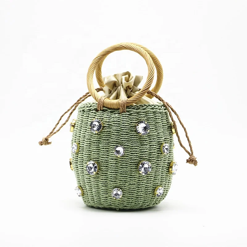 2020 NY small size women handmade paper cord summer handbag tote diamond ladies pineapple bag