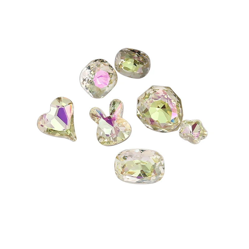 New goose down yellow series pointed bottom nail art crooked peach heart square crystal glass drill diy jewelry accessories