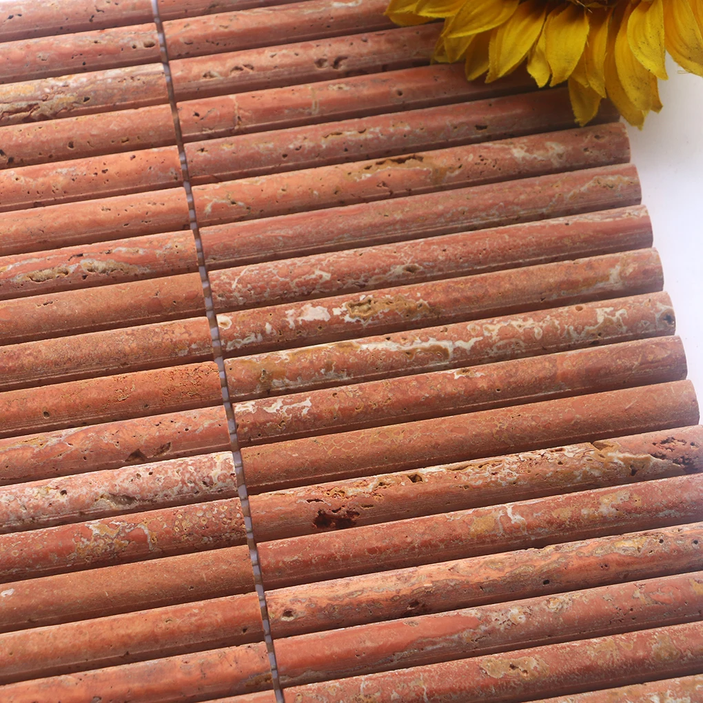 Latest Design 3D curved red travertine mosaic tile arched red volcanic rock mosaic tile