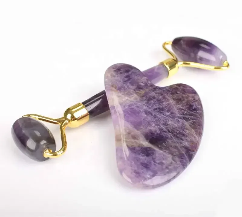 Wholesale natural beauty quartz jade roller gua sha set face massage jade roller