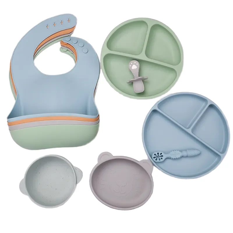 OEM ODM Customized Silicone Baby Weaning Products Food Grade Silicone Baby Feeding Set Silicone Baby Bowl Suction Plate and Cups