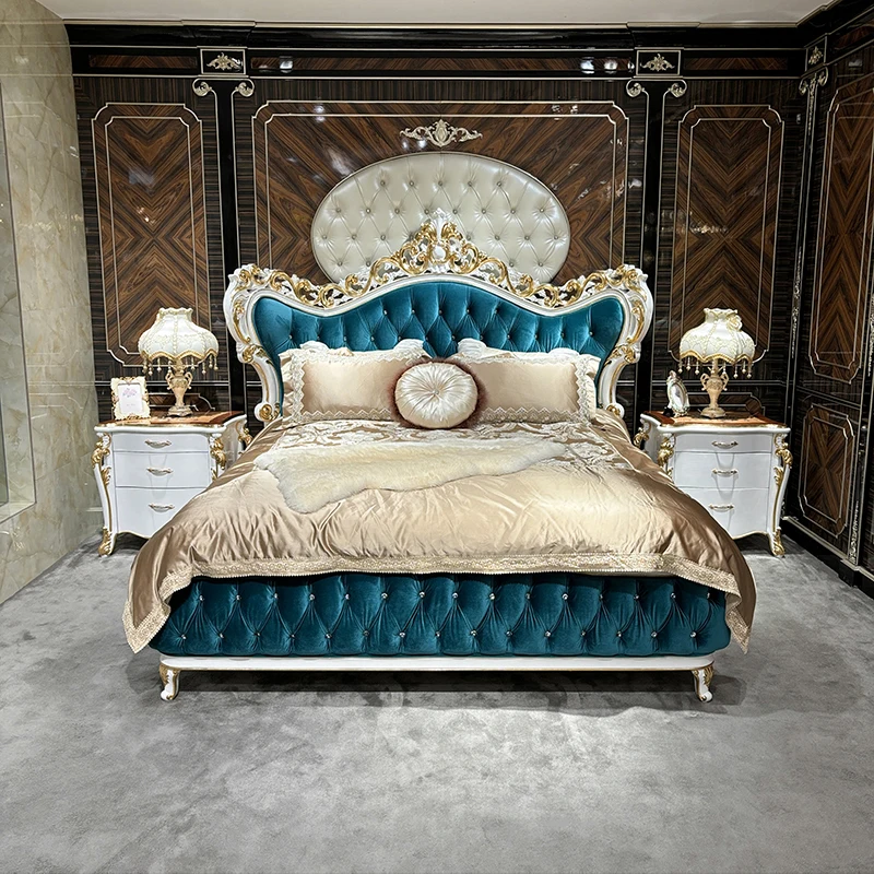 MO LAN French cloth luxury master bedroom 1.8m double bed group European neoclassical white solid wood carved princess queen bed