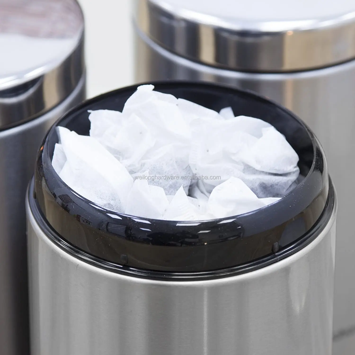 Set of 3 Metal Kitchen Storage Canisters Stainless Steel Lid Jars for Storage of Tea Coffee and Sugar