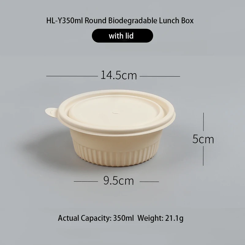 Round Corn Starch bowl Biodegradable Bowl Microwavable Lunch Boxes Food Container with