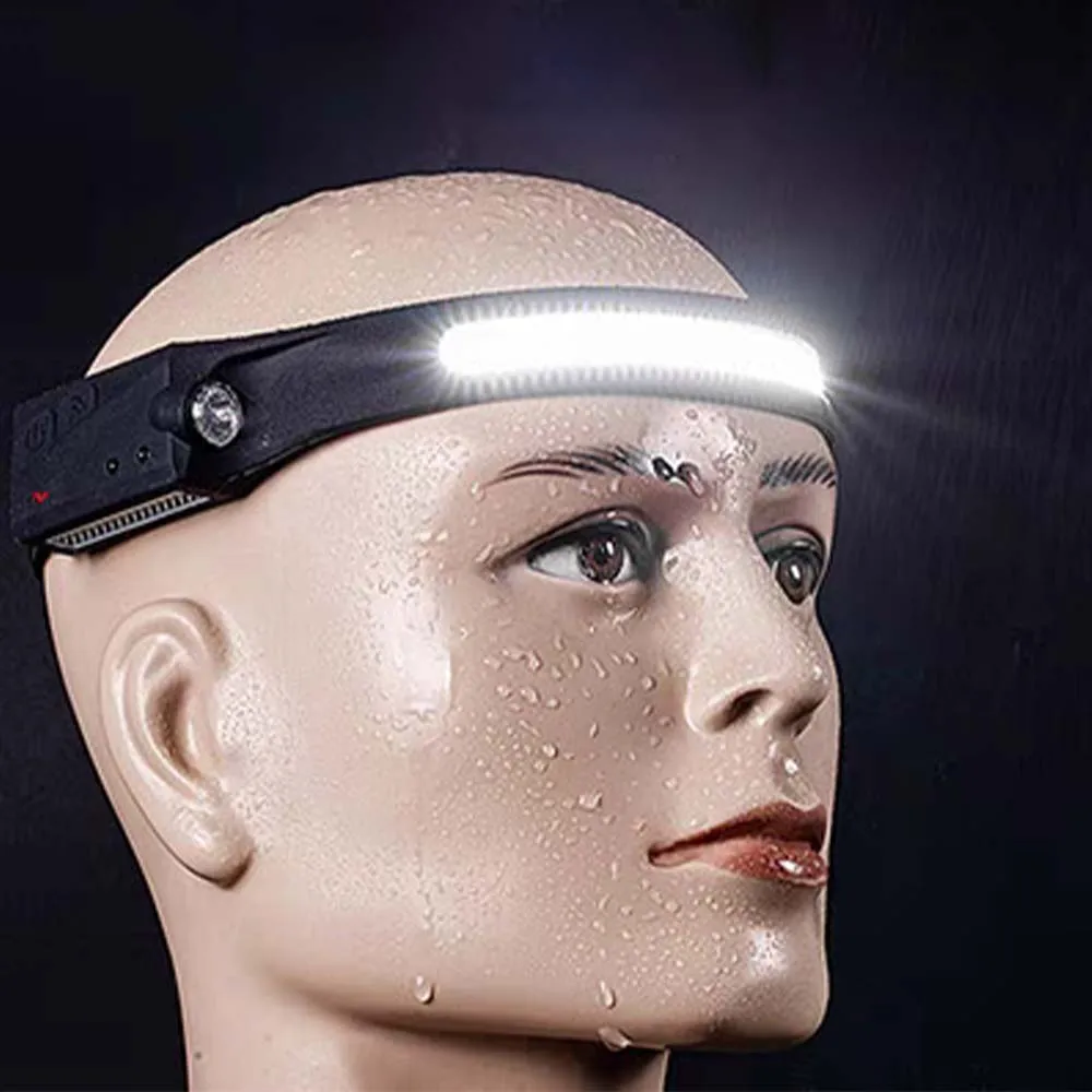 Popular High Power Helmet Headlamp Flashlight Headlight Silicone COB Sensor Head Lamp Light Type-c Rechargeable Led Headlamps