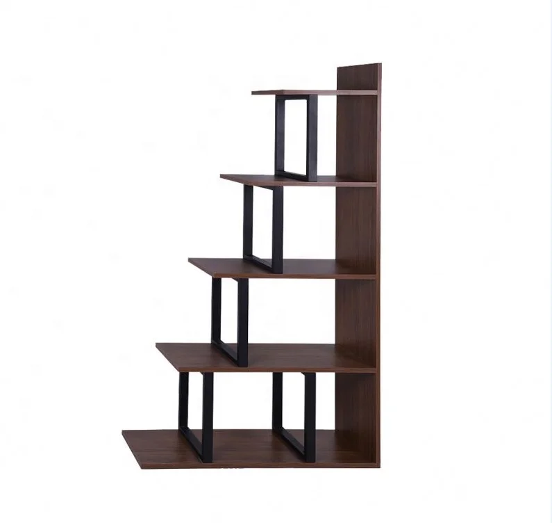 Modern Simplism Style Library L-shaped Bamboo Bookshelf Hard Wood Display Rack Storage 5-shelf Ladder Corner Bookshelf