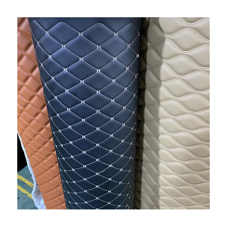 High quality Embroidery Quilted Pvc Synthetic Leather Customized Car Floor Mat Synthetic Leather Roll Material