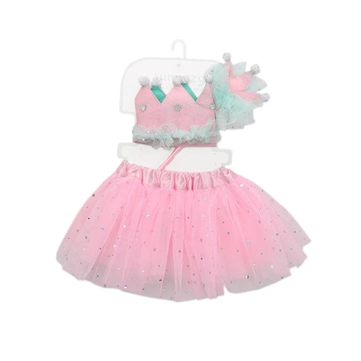 0-24 m baby girl pink mini skirt crown 3 pcs set photo outfit princess tutu dress first birthday party newborn clothing sets
