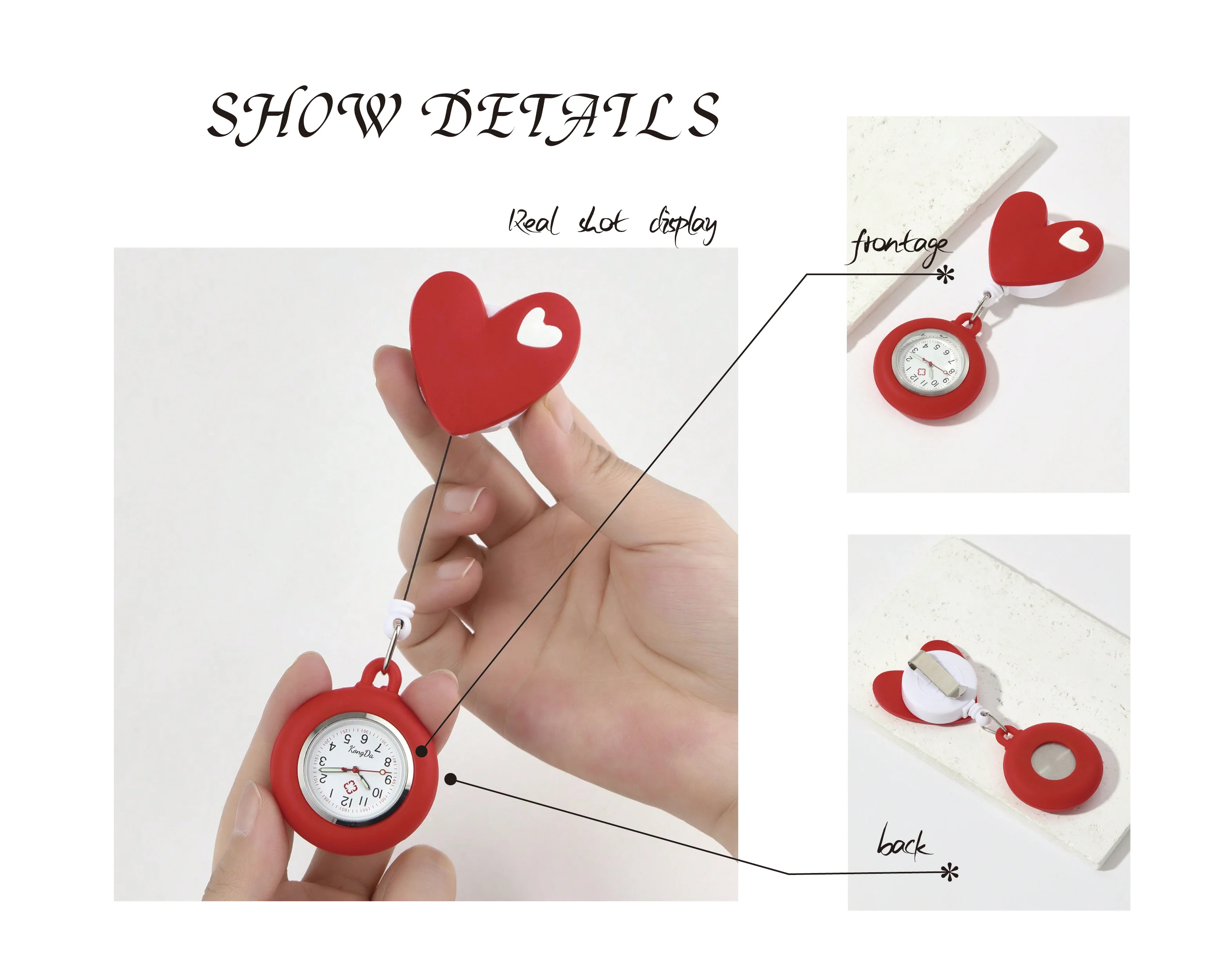 Popular Design Cheap Price Gift Watch Cartoon Hospital Medical Icons Health Heart Care Hang Clip Clock Silicone Nurse Watch