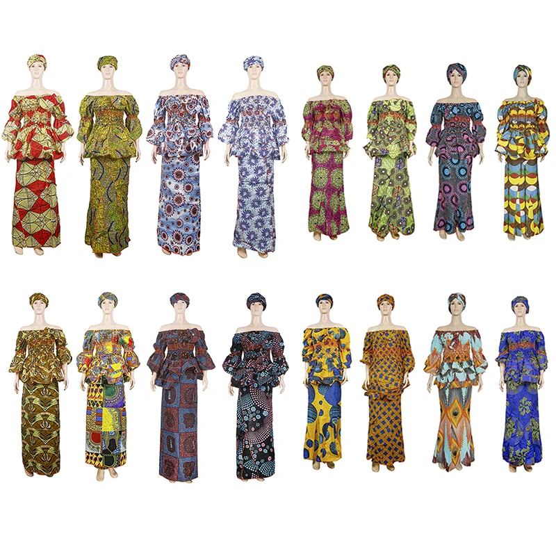 Платье Kitenge с принтом африканская юбка открытыми плечами африканские платья повязкой на голову модные для женщин одежда