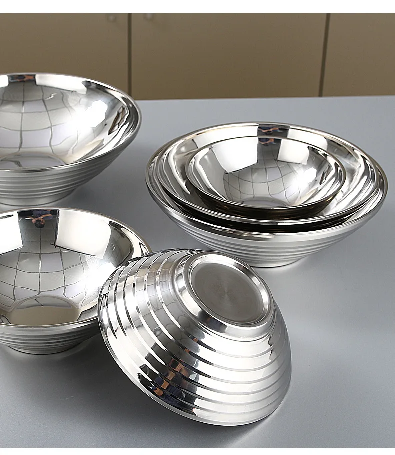 Thickened 304 Stainless Steel Household Double-Layer Insulated Threaded Ragen Bowl